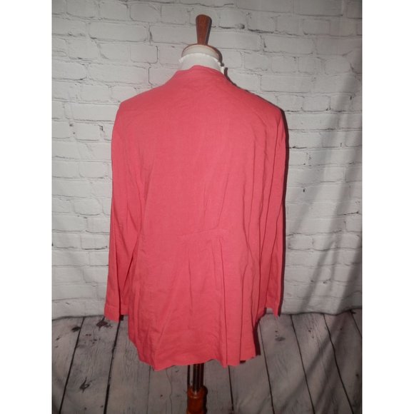 Eileen Fisher Melon Pink Top Blouse Button Front XL Tabbed Waist Pockets - Picture 3 of 4